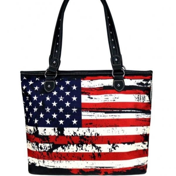 ❤️NWT❤️ Montana West Canvas American Flag Tote - Picture 1 of 2